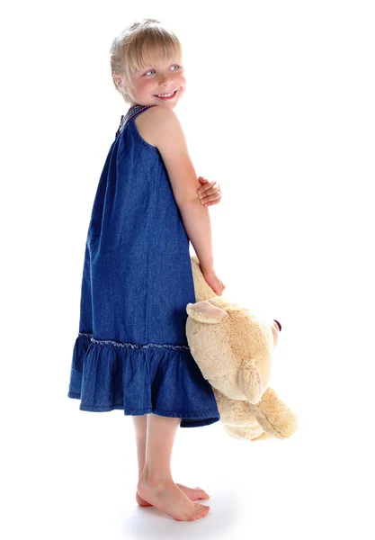 The girl with a big teddy bear — Stock Photo, Image