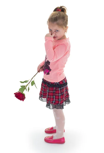 La jolie fille avec une rose rouge — Photo