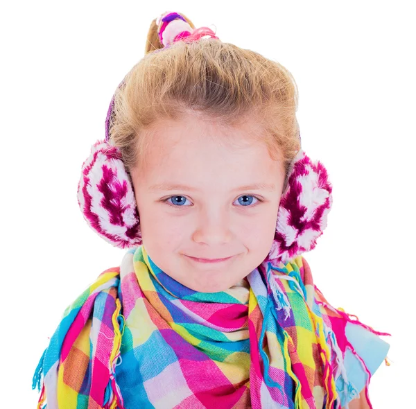 The girl in warm earphones — Stock Photo, Image