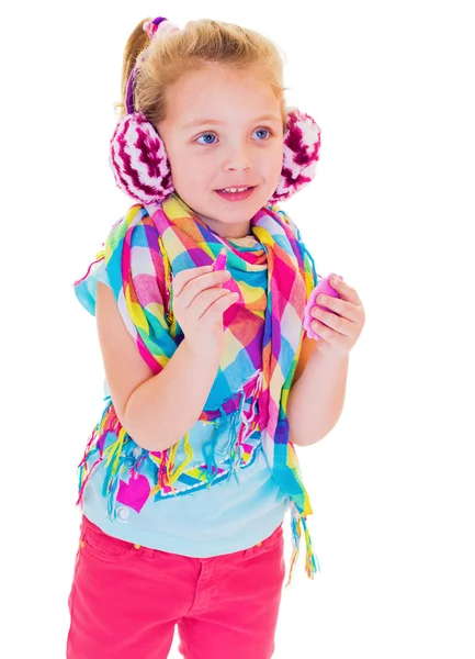 The girl in warm earphones — Stock Photo, Image