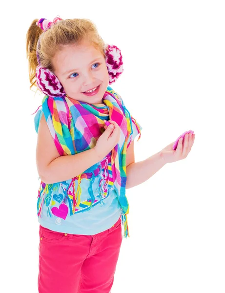 Dívka v teplé sluchátka — Stock fotografie