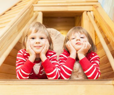 portre sevimli ikiz kız