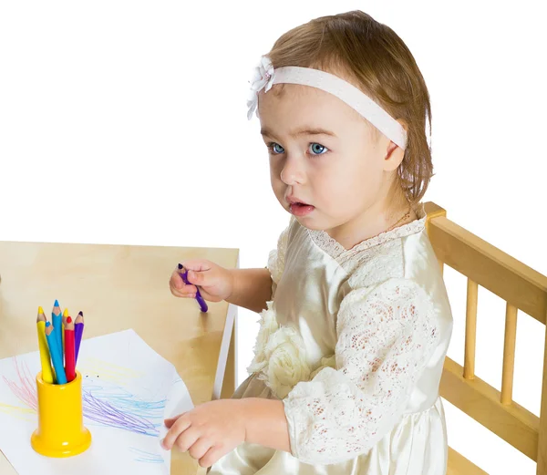 Little girl draws — Stock Photo, Image