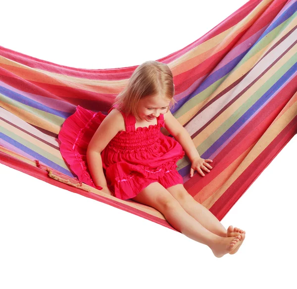 Girl swinging on a hammock — Stock Photo, Image