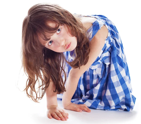 Cute little girl shows — Stock Photo, Image