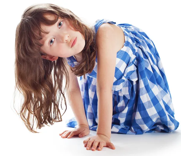 Cute little girl shows — Stock Photo, Image