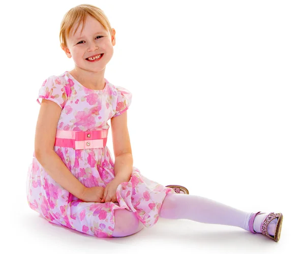 Little girl in a pink elegant dress. — Stock Photo, Image