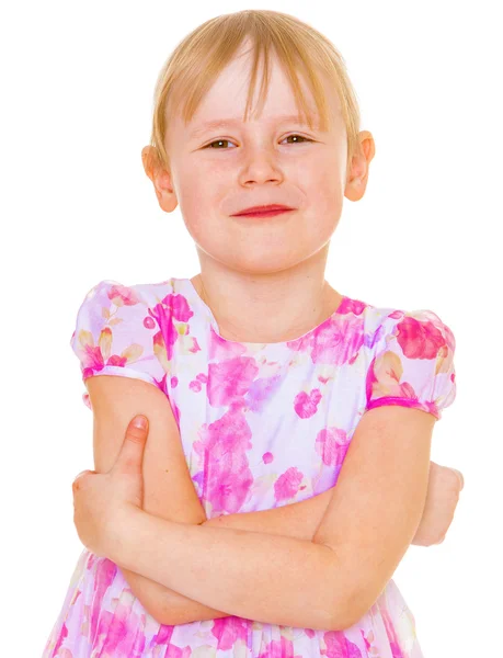 Portret van een mooie blonde op een riem een klein meisje. — Stockfoto