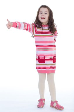 happy child girl with hands thumbs up clipart