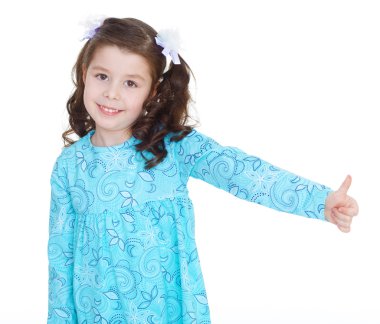 el başparmak yukarıya ile kız mutlu çocuk.