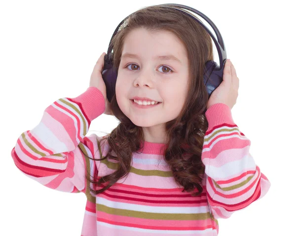 Hermosa linda niña feliz con auriculares . — Foto de Stock