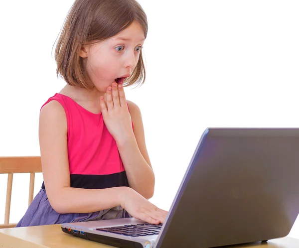 Girl at a laptop — Stock Photo, Image