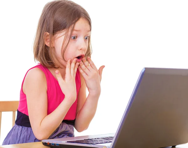 Girl at a laptop — Stock Photo, Image