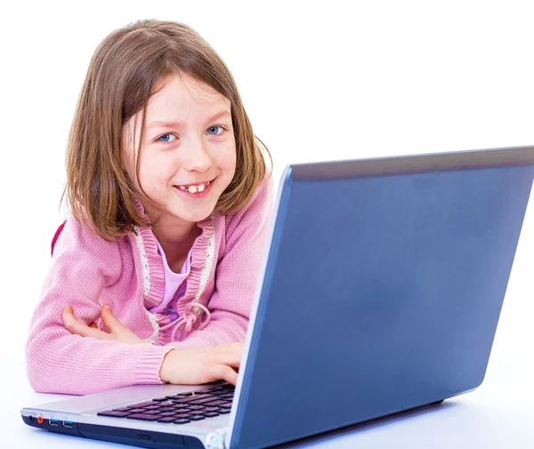Girl at a laptop — Stock Photo, Image