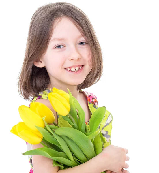 Dziewczynka z piękne kwiaty. — Zdjęcie stockowe