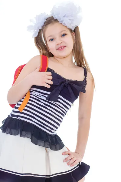 Bambino con zaino. Ragazza con borsa della scuola — Foto Stock