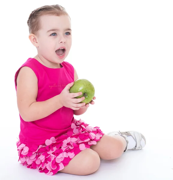 Holčička s apple — Stock fotografie