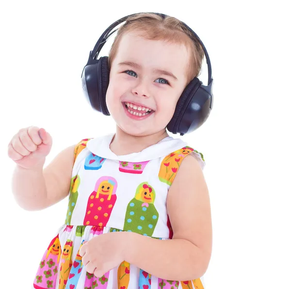 Hermosa linda niña feliz con auriculares — Foto de Stock