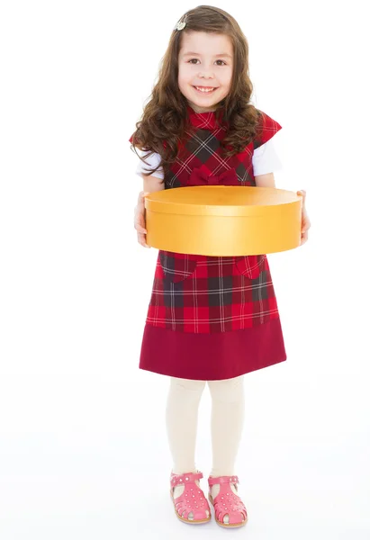 Young girl with big round box. — Stock Photo, Image