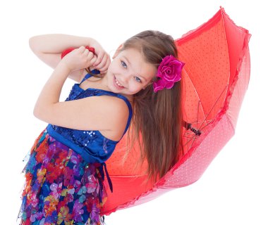 girl with umbrella posing in studio. clipart