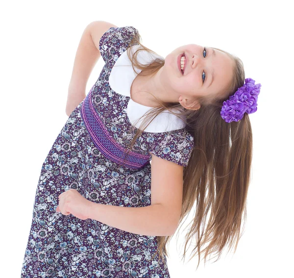 Portrait of charming little girl with long hair. — Stock Photo, Image