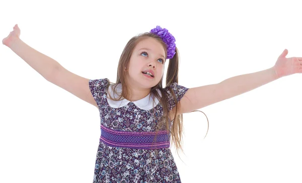 Portrait of charming little girl with long hair. — Stock Photo, Image