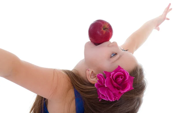 Girl, fashion, apple and rose — Stock Photo, Image