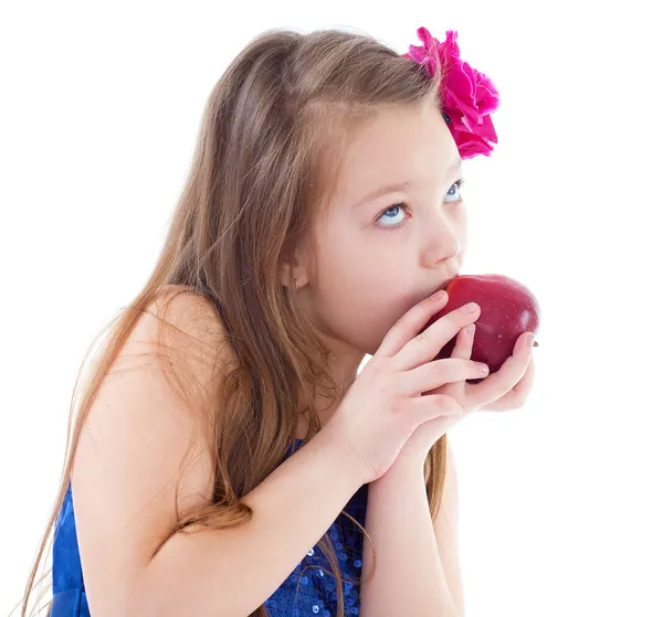 Girl, fashion, apple and rose — Stock Photo, Image