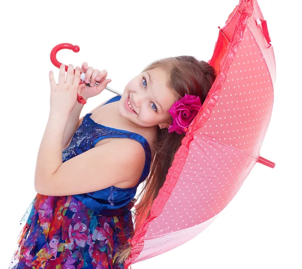 Dziewczyna z parasolem pozowanie Studio. — Zdjęcie stockowe