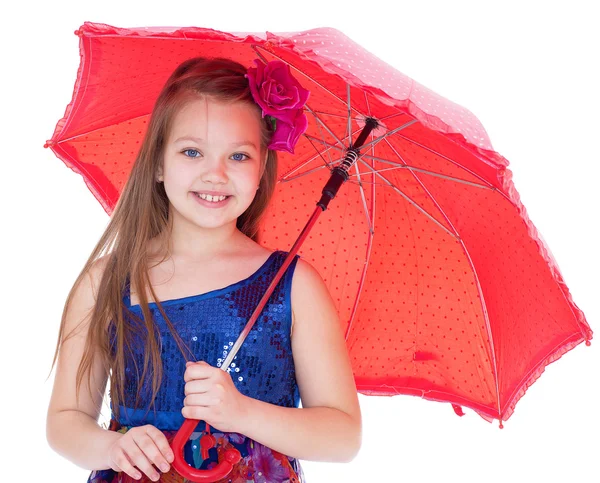 Girl with umbrella posing in studio. — Stock Photo, Image