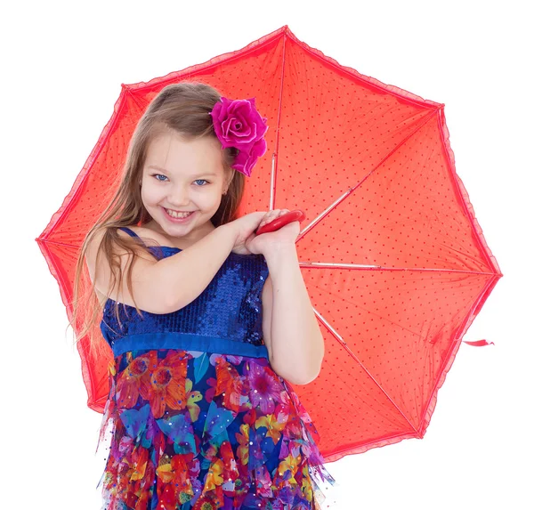 Girl with umbrella posing in studio. — Stock Photo, Image