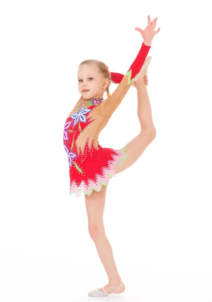 Czarujący dziewczynka gimnastyczka. — Zdjęcie stockowe