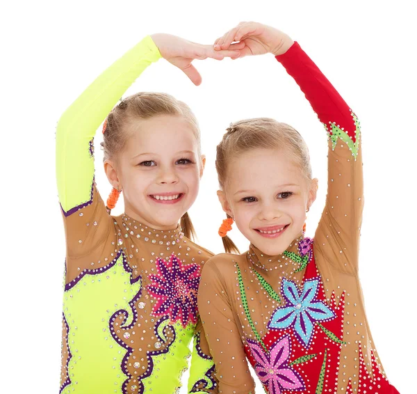 Two pretty little girl doing gymnastics — Stock Photo, Image