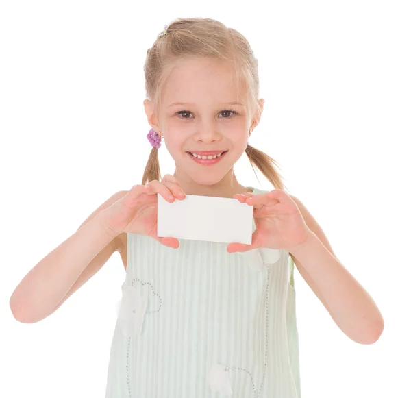 性格开朗的小女孩用白色空白 — 图库照片