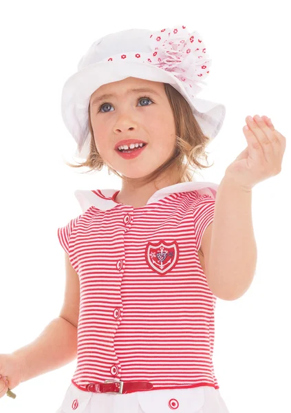 Charming little girl with red rose flower — Stock Photo, Image