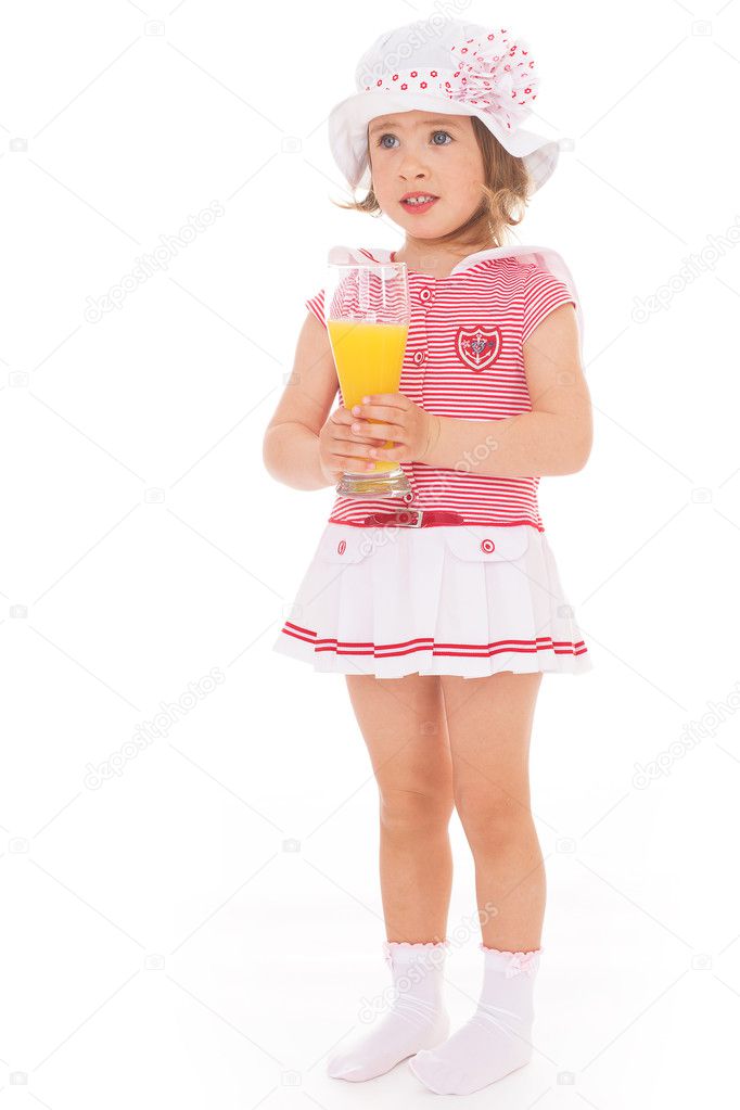 girl drinking a glass of juice. 