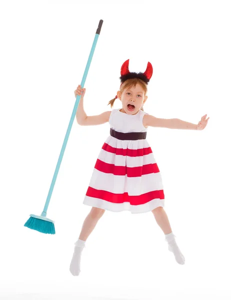 A young girl wearing the head horns. — Stock Photo, Image