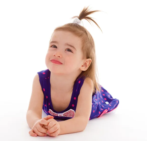 Little girl in a blue dress. — Stock Photo, Image