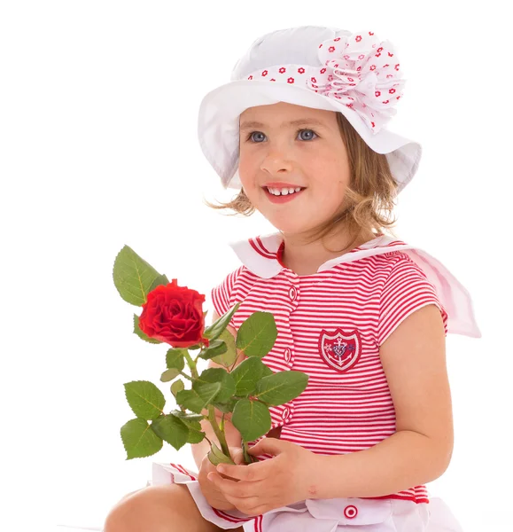 Menina encantadora com uma rosa na mão . — Fotografia de Stock