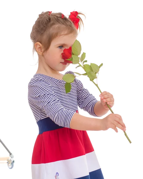 时尚的小女孩，一朵玫瑰. — 图库照片