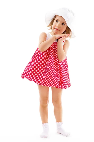 Fashionable little girl in a pink dress. — Stock Photo, Image