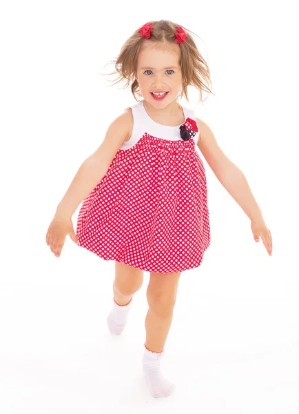 时尚的小女孩穿着粉红色的连衣裙. — 图库照片