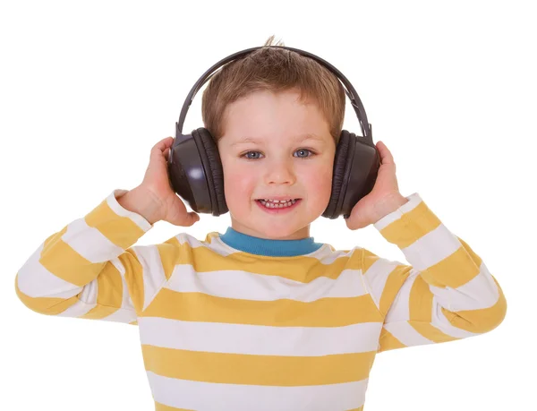 Malý chlapec v sluchátka — Stock fotografie