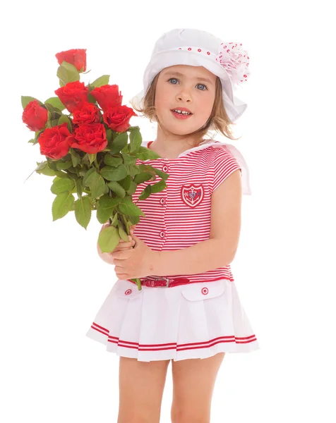 Menina encantadora com uma rosa na mão . — Fotografia de Stock