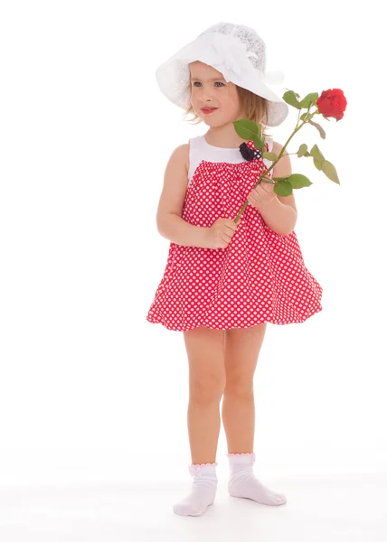 Cheerful little girl in a pink dress. — Stock Photo, Image