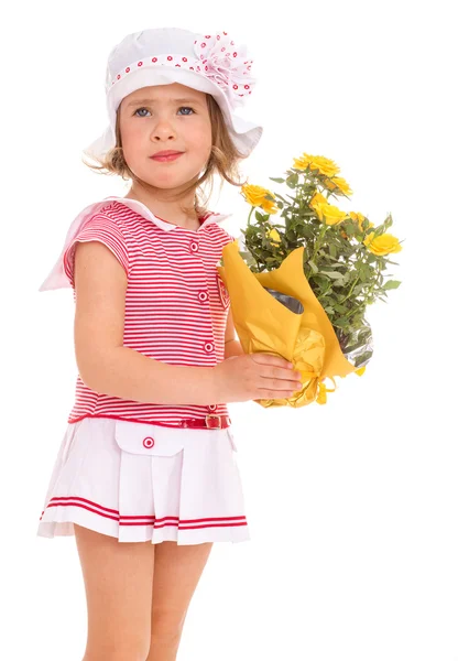 Charmante petite fille avec un bouquet . Image En Vente