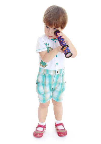 Little boy with a telescope. — Stock Photo, Image