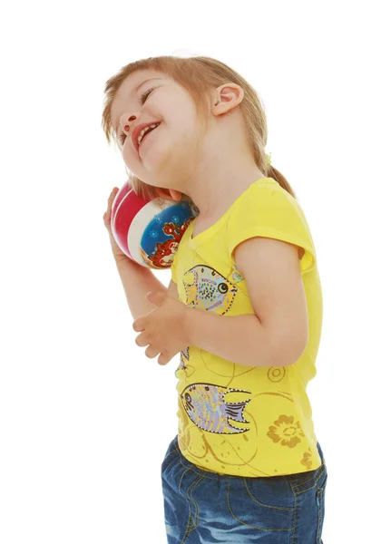 Beautiful girl in yellow t-shirt — Stock Photo, Image