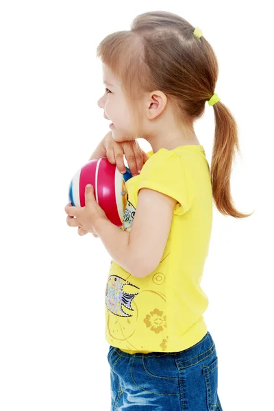 Beautiful girl in yellow t-shirt — Stock Photo, Image