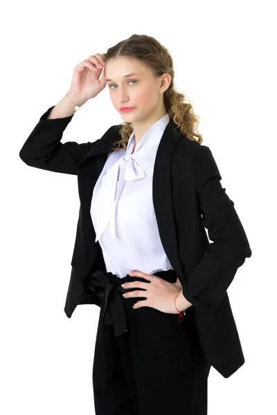 Portrait of pensive student girl touching her head — Stock Photo, Image